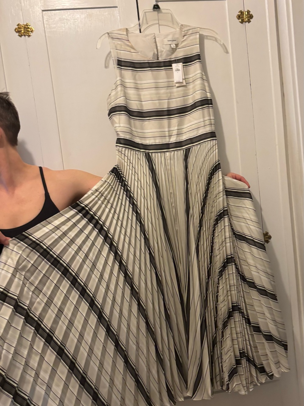 Banana Republic Striped Pleated Midi Dress in Cream and Black - Picture 4 of 8